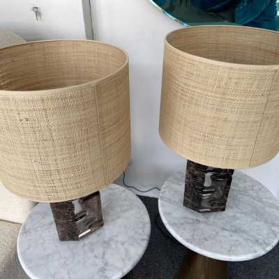 Pair of Argos lamps in crystal cut glass by César for Daum. France 1970