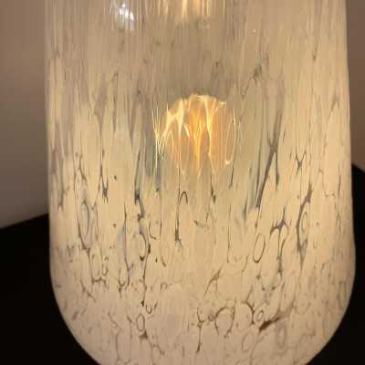 Large cone lamp in speckled white Murano glass and brass by Esperia. Italy 1970 carlo aldo nason mazzega venini vistosi la murrina 1980 chrome metal