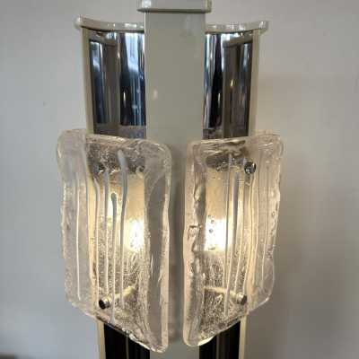 Floor lamp in lacquered chrome metal and Murano glass by Esperia. Italy 1970. in the style of Venini, Vistosi, La Murrina, Seguso, Aldo Nason, Poliarte, Carlo Aldo Nason for Mazzega, Stilnovo, Arteluce, Arredoluce, Artemide, Pierre Cardin, Lumi, Luci, Raak, Angelo Lelii, Francesco Bocola, Superstudio, Enrico Tronconi, Mario Bellini, Harvey Guzzini, Luigi Massoni, Martinelli, Fabio Lenci, Gio Ponti. chandelier mid-century modern space age brass stainless steel