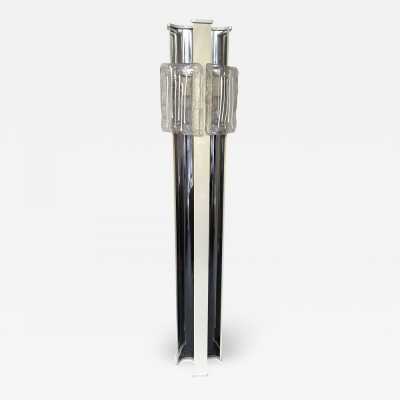 Floor lamp in lacquered chrome metal and Murano glass by Esperia. Italy 1970. in the style of Venini, Vistosi, La Murrina, Seguso, Aldo Nason, Poliarte, Carlo Aldo Nason for Mazzega, Stilnovo, Arteluce, Arredoluce, Artemide, Pierre Cardin, Lumi, Luci, Raak, Angelo Lelii, Francesco Bocola, Superstudio, Enrico Tronconi, Mario Bellini, Harvey Guzzini, Luigi Massoni, Martinelli, Fabio Lenci, Gio Ponti. chandelier mid-century modern space age brass stainless steel
