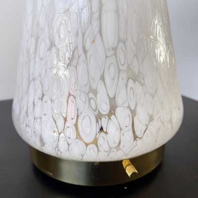 Pair of speckled white Murano glass and brass cone lamps by Esperia. Italy 1970 carlo aldo nason mazzega venini vistosi la murrina