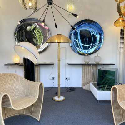 Bamboo style floor lamp in yellow Murano glass and brass by Fabbian. Italy 1970. in the style of Venini, Vistosi, La Murrina, Aldo Carlo Nason, Stilnovo, Joe Colombo, Arteluce, Arredoluce, Lumi, Luci, Rggiani, Sciolari, Werner Pantone, Luigi Colani, Raak, Angelo Lelii, Angelo Brotto, Esperia , Francesco Bocola, Superstudio, Enrico Tronconi, Mario Bellini, Harvey Guzzini, Luigi Massoni, Martinelli, Pierre Cardin, Fabio Lenci, Gio Ponti. mid-century chandelier lamps sconces sconces maison jansen palm tree