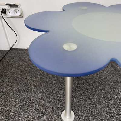 coffee table end of sofa flower margherite blue glass metal Glas Italia Italy 1990