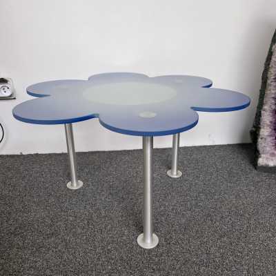 coffee table end of sofa flower margherite blue glass metal Glas Italia Italy 1990