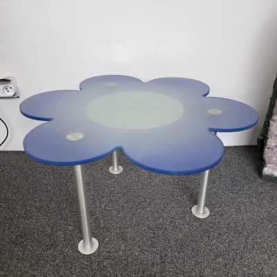 coffee table end of sofa flower margherite blue glass metal Glas Italia Italy 1990