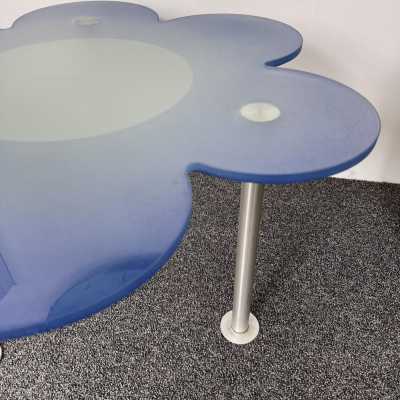 coffee table end of sofa flower margherite blue glass metal Glas Italia Italy 1990