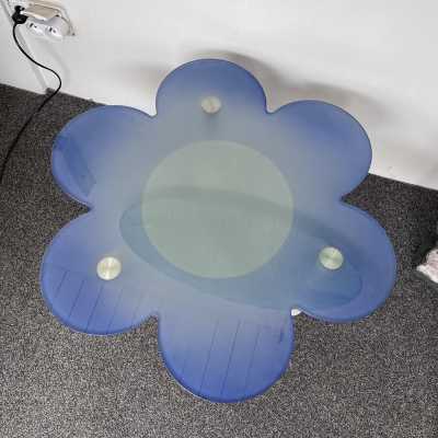 coffee table end of sofa flower margherite blue glass metal Glas Italia Italy 1990