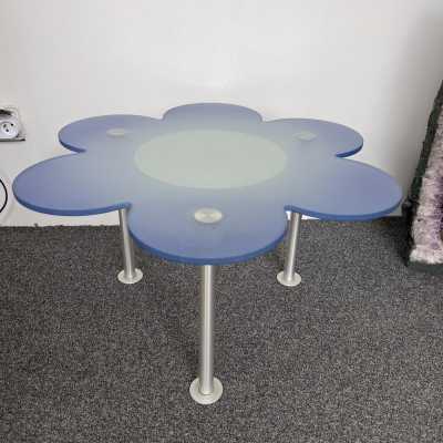 coffee table end of sofa flower margherite blue glass metal Glas Italia Italy 1990