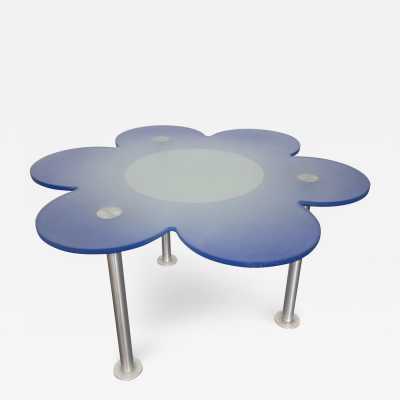 coffee table end of sofa flower margherite blue glass metal Glas Italia Italy 1990