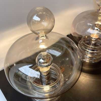 Pair of lamps in gray smoked glass and chromed metal by Glashütte Limburg. Germany 1970. in the style of Venini, Vistosi, Veronese, La Murrina, Stilux, Aldo Carlo Nason, Stilnovo, Joe Colombo, Arteluce, Arredoluce, Italian design Lumi, Luci, Rggiani, Sciolari, Werner Pantone, Luigi Colani, Raak, Angelo Lelii, Angelo Brotto, Esperia, Francesco Bocola, Superstudio, Enrico Tronconi, Mario Bellini, Harvey Guzzini, Luigi Massoni, Martinelli, Pierre Cardin, Fabio Lenci, Gio Ponti. sconces chandelier suspension