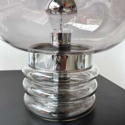 Pair of lamps in gray smoked glass and chromed metal by Glashütte Limburg. Germany 1970. in the style of Venini, Vistosi, Veronese, La Murrina, Stilux, Aldo Carlo Nason, Stilnovo, Joe Colombo, Arteluce, Arredoluce, Italian design Lumi, Luci, Rggiani, Sciolari, Werner Pantone, Luigi Colani, Raak, Angelo Lelii, Angelo Brotto, Esperia, Francesco Bocola, Superstudio, Enrico Tronconi, Mario Bellini, Harvey Guzzini, Luigi Massoni, Martinelli, Pierre Cardin, Fabio Lenci, Gio Ponti. sconces chandelier suspension