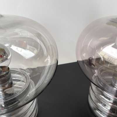 Pair of lamps in gray smoked glass and chromed metal by Glashütte Limburg. Germany 1970. in the style of Venini, Vistosi, Veronese, La Murrina, Stilux, Aldo Carlo Nason, Stilnovo, Joe Colombo, Arteluce, Arredoluce, Italian design Lumi, Luci, Rggiani, Sciolari, Werner Pantone, Luigi Colani, Raak, Angelo Lelii, Angelo Brotto, Esperia, Francesco Bocola, Superstudio, Enrico Tronconi, Mario Bellini, Harvey Guzzini, Luigi Massoni, Martinelli, Pierre Cardin, Fabio Lenci, Gio Ponti. sconces chandelier suspension