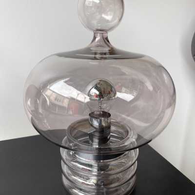 Pair of lamps in gray smoked glass and chromed metal by Glashütte Limburg. Germany 1970. in the style of Venini, Vistosi, Veronese, La Murrina, Stilux, Aldo Carlo Nason, Stilnovo, Joe Colombo, Arteluce, Arredoluce, Italian design Lumi, Luci, Rggiani, Sciolari, Werner Pantone, Luigi Colani, Raak, Angelo Lelii, Angelo Brotto, Esperia, Francesco Bocola, Superstudio, Enrico Tronconi, Mario Bellini, Harvey Guzzini, Luigi Massoni, Martinelli, Pierre Cardin, Fabio Lenci, Gio Ponti. sconces chandelier suspension