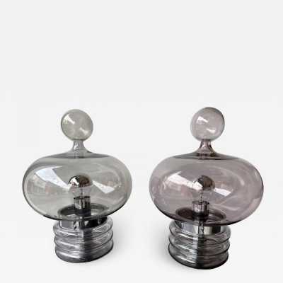 Pair of lamps in gray smoked glass and chromed metal by Glashütte Limburg. Germany 1970. in the style of Venini, Vistosi, Veronese, La Murrina, Stilux, Aldo Carlo Nason, Stilnovo, Joe Colombo, Arteluce, Arredoluce, Italian design Lumi, Luci, Rggiani, Sciolari, Werner Pantone, Luigi Colani, Raak, Angelo Lelii, Angelo Brotto, Esperia, Francesco Bocola, Superstudio, Enrico Tronconi, Mario Bellini, Harvey Guzzini, Luigi Massoni, Martinelli, Pierre Cardin, Fabio Lenci, Gio Ponti. sconces chandelier suspension