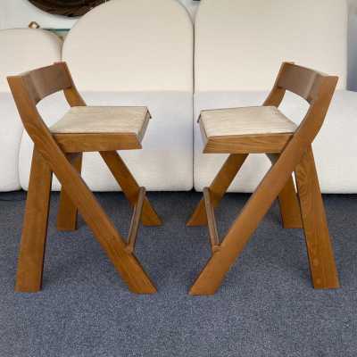 pair counter stools counter wooden rope compass perriand jeanneret le corbusiers 1950 1960