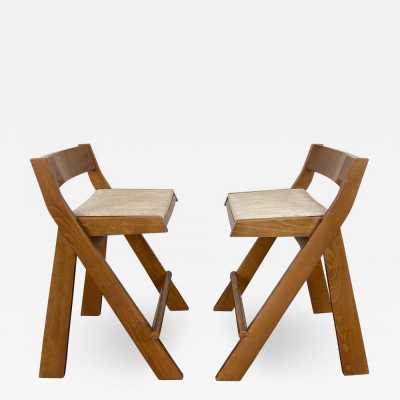 pair counter stools counter wooden rope compass perriand jeanneret le corbusiers 1950 1960