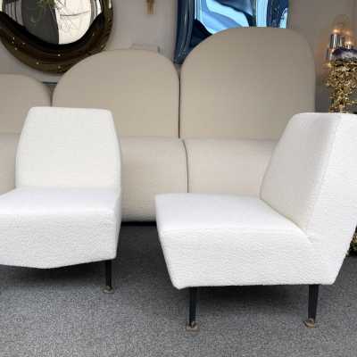 pair of armchairs, fabrics bouclé metal brass studio apa lenzi italy 1950 1960