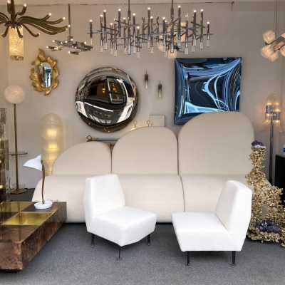 pair of armchairs, fabrics bouclé metal brass studio apa lenzi italy 1950 1960