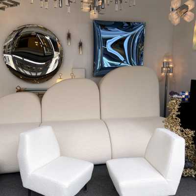 pair of armchairs, fabrics bouclé metal brass studio apa lenzi italy 1950 1960