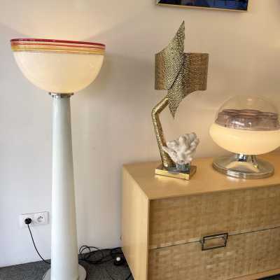 floor lamp murano glass metal brass roberto pamio leucos mazzega carlo nason italy 1970 1980