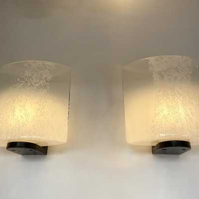 sconces lamp pair murano glass metal leucos roberto pamio italy 1970 1980