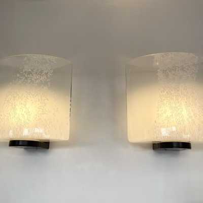 sconces lamp pair murano glass metal leucos roberto pamio italy 1970 1980