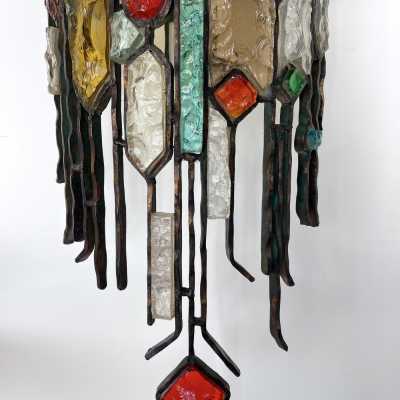 wall lamp wrought iron hammered glass longobard poliarte biancardi jordan golden italy 1970