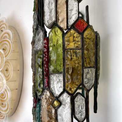 wall lamp wrought iron hammered glass longobard poliarte biancardi jordan golden italy 1970