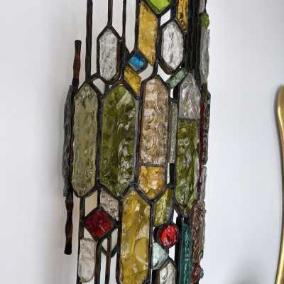 wall lamp wrought iron hammered glass longobard poliarte biancardi jordan golden italy 1970