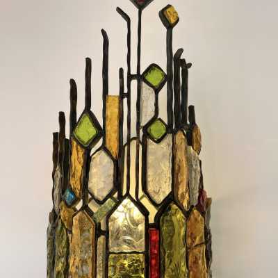 wall lamp wrought iron hammered glass longobard poliarte biancardi jordan golden italy 1970