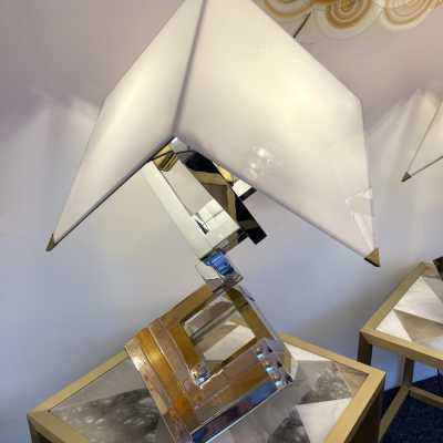 pair lamps lumica brass chromed metal willy rizzo spain barcelona 1970