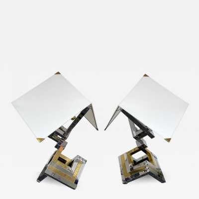 pair lamps lumica brass chromed metal willy rizzo spain barcelona 1970