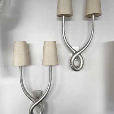 wall lights pair knot metal cast iron leaf silver france 1970 1980 lucien gau jansen house