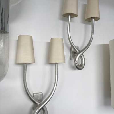 wall lights pair knot metal cast iron leaf silver france 1970 1980 lucien gau jansen house
