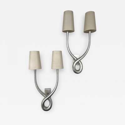 wall lights pair knot metal cast iron leaf silver france 1970 1980 lucien gau jansen house