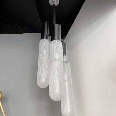chandelier suspension metal tube glass murano chrome mazzega italy 1970