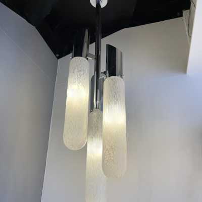 chandelier suspension metal tube glass murano chrome mazzega italy 1970
