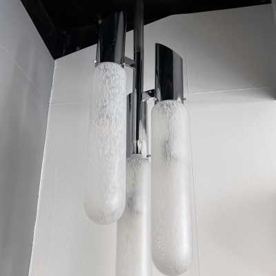chandelier suspension metal tube glass murano chrome mazzega italy 1970