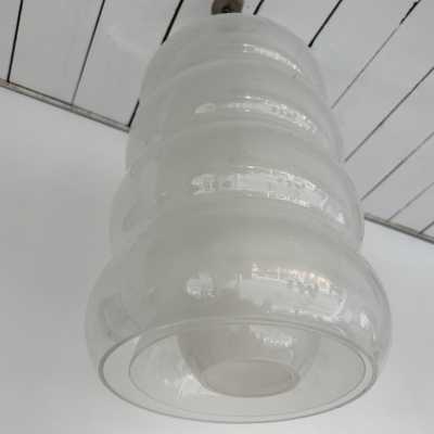 Chandelier or suspension in white smoked Murano glass and stainless steel by Carlo Nason for Mazzega. Italy 1970. in the style of Venini, Veronese, La Murrina, Aldo Nason, Stilnovo, Joe Colombo, Arteluce, Arredoluce, Lumi, Luci, Rggiani, Sciolari, Werner Pantone, Luigi Colani, Raak, Angelo Lelii, Angelo Brotto, Esperia, Pierre Cardin brass wall lamps mid-century modern space age 1980 stainless steel