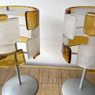 Pair of Murano glass and gray lacquered metal lamps by Mazzega. Italy 1990 Carlo Aldo Nason 1970 venini vistosi 1980 la murrina