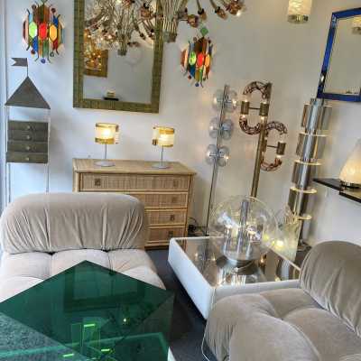 Pair of Murano glass and gray lacquered metal lamps by Mazzega. Italy 1990 Carlo Aldo Nason 1970 venini vistosi 1980 la murrina