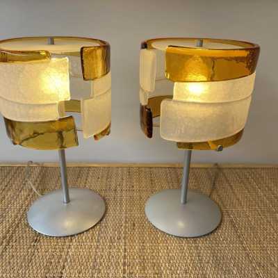 Pair of Murano glass and gray lacquered metal lamps by Mazzega. Italy 1990 Carlo Aldo Nason 1970 venini vistosi 1980 la murrina