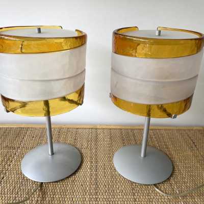 Pair of Murano glass and gray lacquered metal lamps by Mazzega. Italy 1990 Carlo Aldo Nason 1970 venini vistosi 1980 la murrina