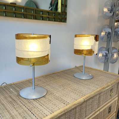 Pair of Murano glass and gray lacquered metal lamps by Mazzega. Italy 1990 Carlo Aldo Nason 1970 venini vistosi 1980 la murrina