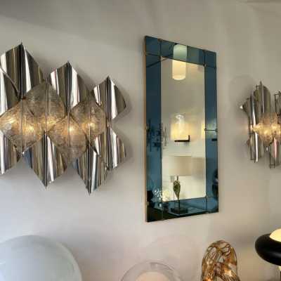 sconces chandelier lamp pair metal glass murano mazzega carlo nason aldo italy 1970