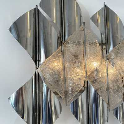 sconces chandelier lamp pair metal glass murano mazzega carlo nason aldo italy 1970