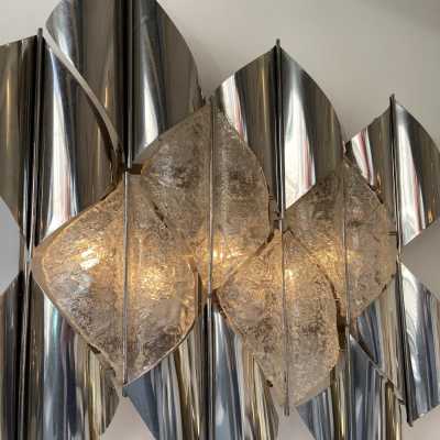 sconces chandelier lamp pair metal glass murano mazzega carlo nason aldo italy 1970