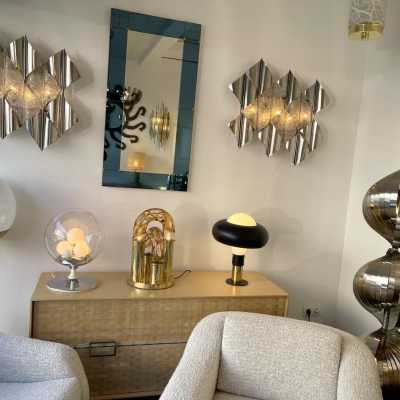 sconces chandelier lamp pair metal glass murano mazzega carlo nason aldo italy 1970