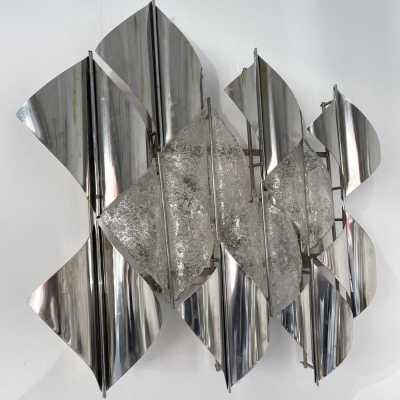 sconces chandelier lamp pair metal glass murano mazzega carlo nason aldo italy 1970