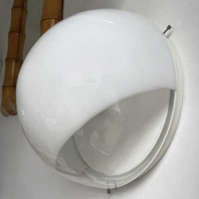 Pair of wall or ceiling lamps model LP245 in Murano glass and white lacquered metal by Mazzega. Italy 1970. design attributed to Carlo Nason. in the style of Venini, Vistosi, La Murrina, Seguso, Aldo Nason, Poliarte, Esperia, Angelo Brotto, Stilnovo, Arteluce, Arredoluce, Artemide, Pierre Cardin, Lumi, Luci, Raak, Angelo Lelii, Francesco Bocola, Superstudio, Enrico Tronconi , Mario Bellini, Harvey Guzzini, Luigi Massoni, Martinelli, Fabio Lenci, Gio Ponti. lamps chandelier suspension floor lamp